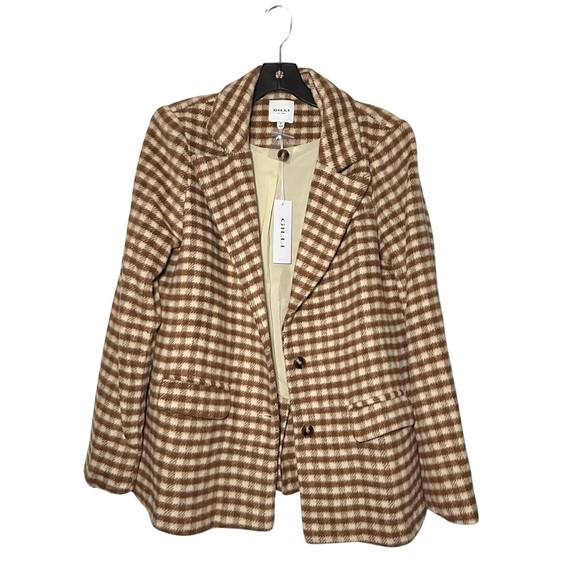 057. NWT Women's Brown Cream Check Blazer - Picture 2 of 11